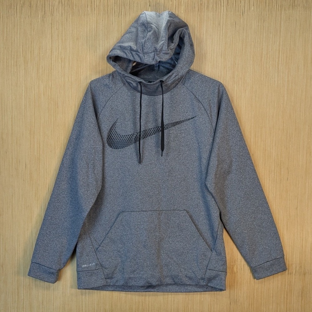 Nike Mens Dri-FIT Training Hoodie Gray Heather Swoosh Pullover Medium Activewear